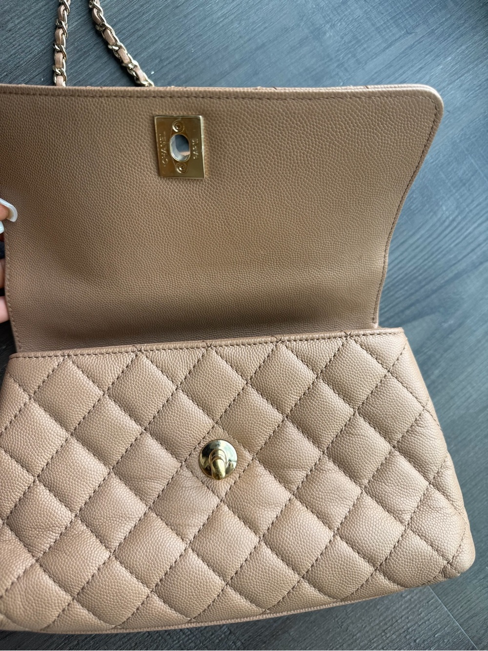 CHANEL Quilted Crossbody Top-Handle Bag in Tan - Picture 6 of 9